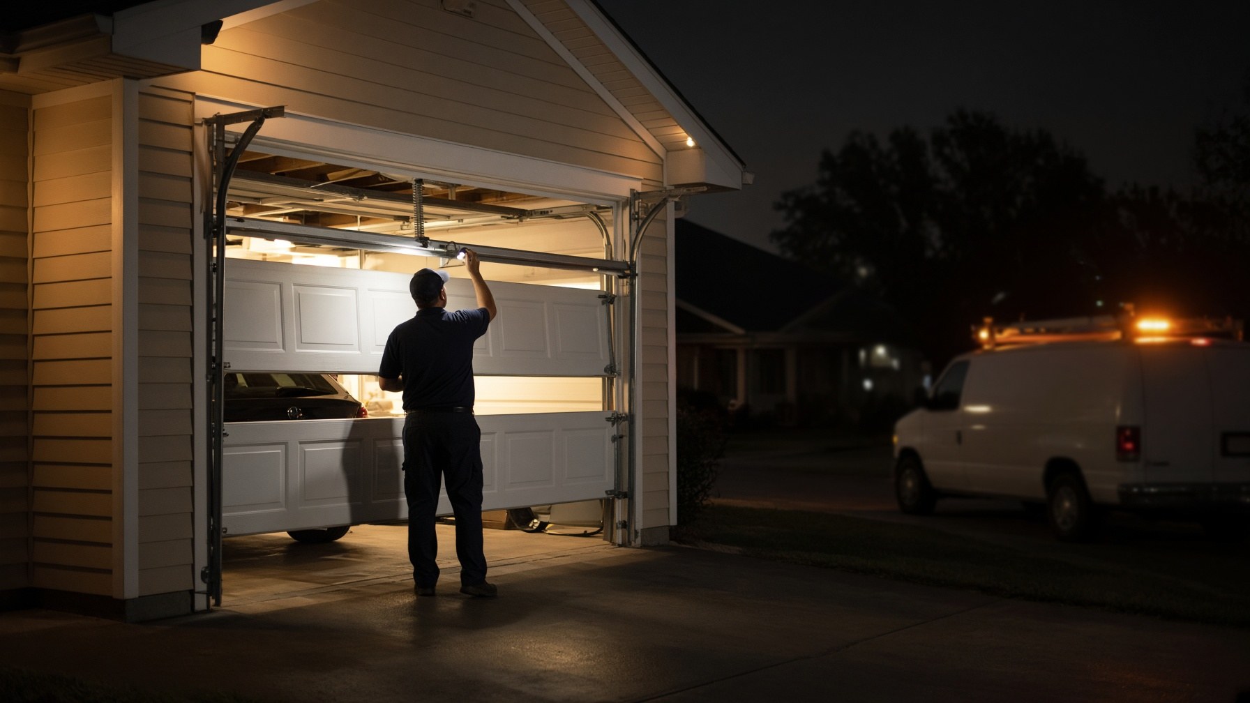 Technician on a same-day garage door repair call in New Orleans